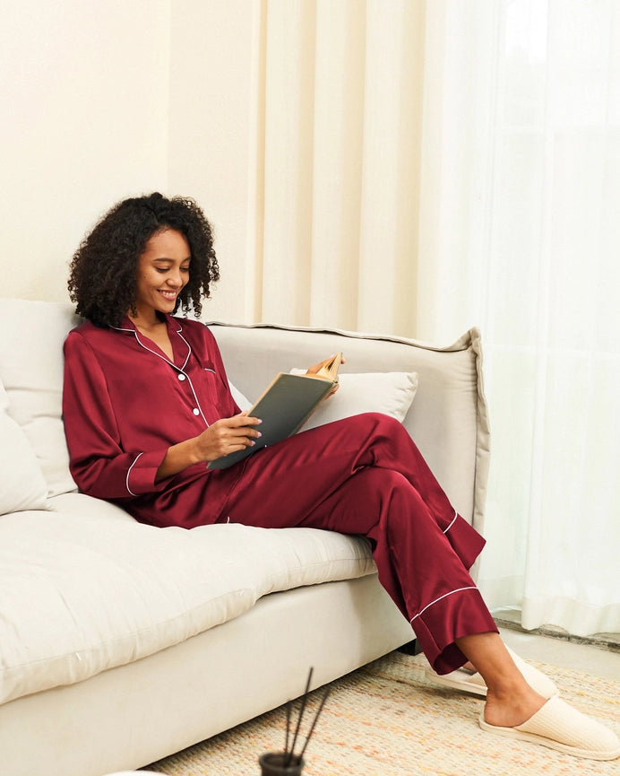 100% Mulberry Silk Pajamas & Sleep Eye Mask Set + Free Silk Bag Claret-Pajamas-MommeSilk-XS-Claret-Urbanheer