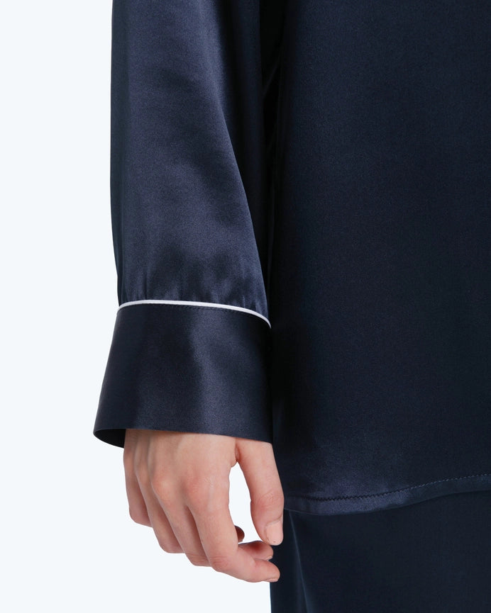 100% Mulberry Silk Pajamas & Sleep Eye Mask Set + Free Silk Bag Navy Blue-Pajamas-MommeSilk-XS-Navy Blue-Urbanheer