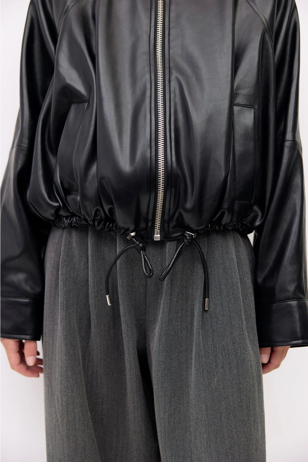 The Lizette Jacket Pleather Drawstring Bomber Jacket