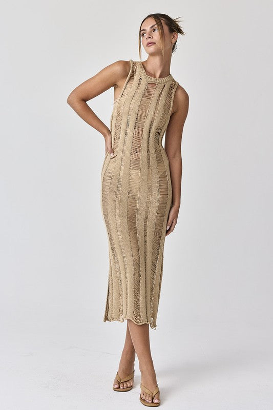 Lillian Ladder Knit Dress Taupe-Dresses-Papermoon-S-Taupe-Urbanheer
