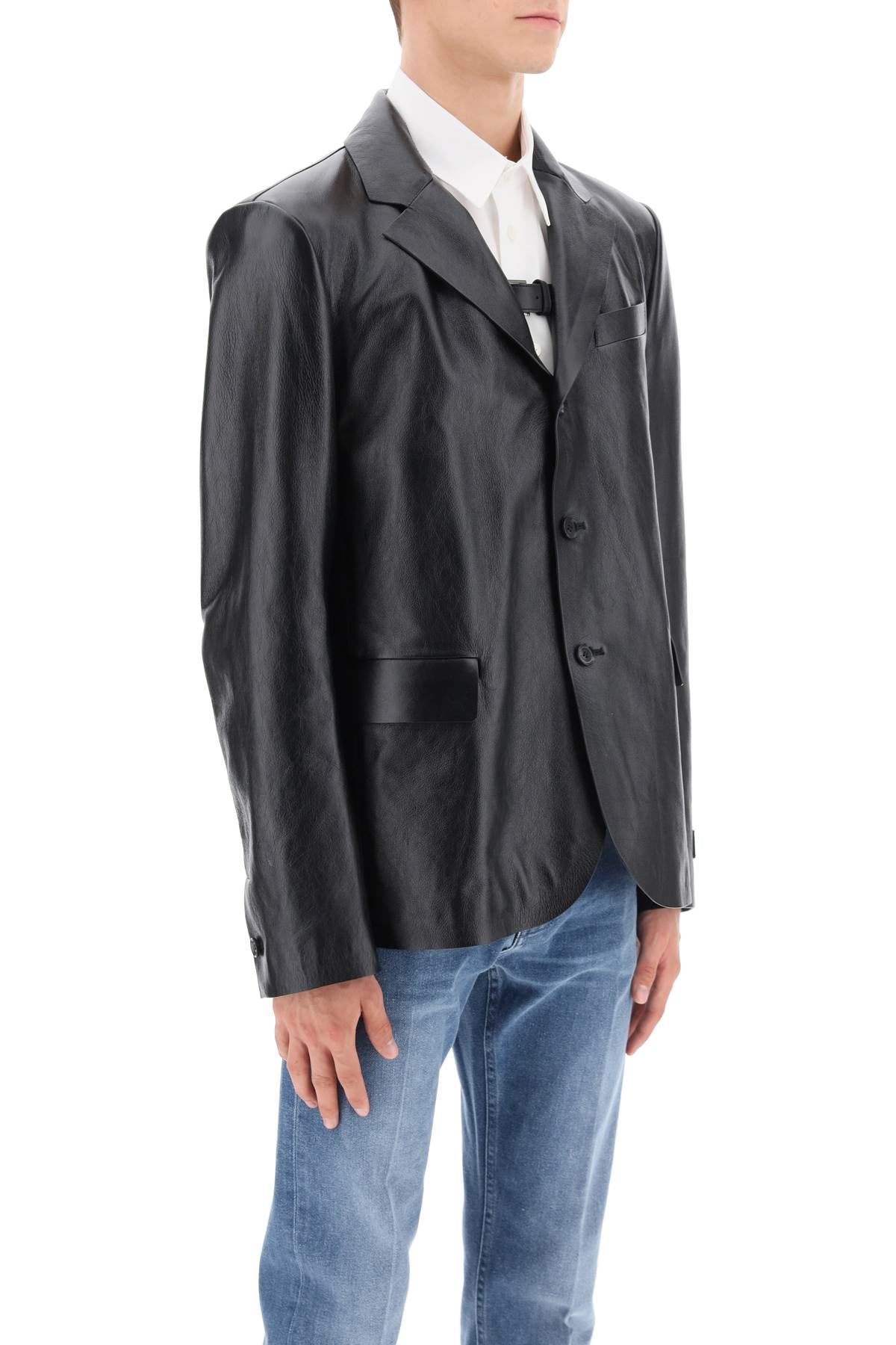 Versace Single-Breasted Leather Jacket-Versace-50-Urbanheer