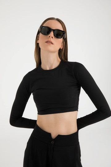 Active Essential Soft Touch Crop Blouse-Clothing - Women-SHEISMONO-Black-XS-Urbanheer