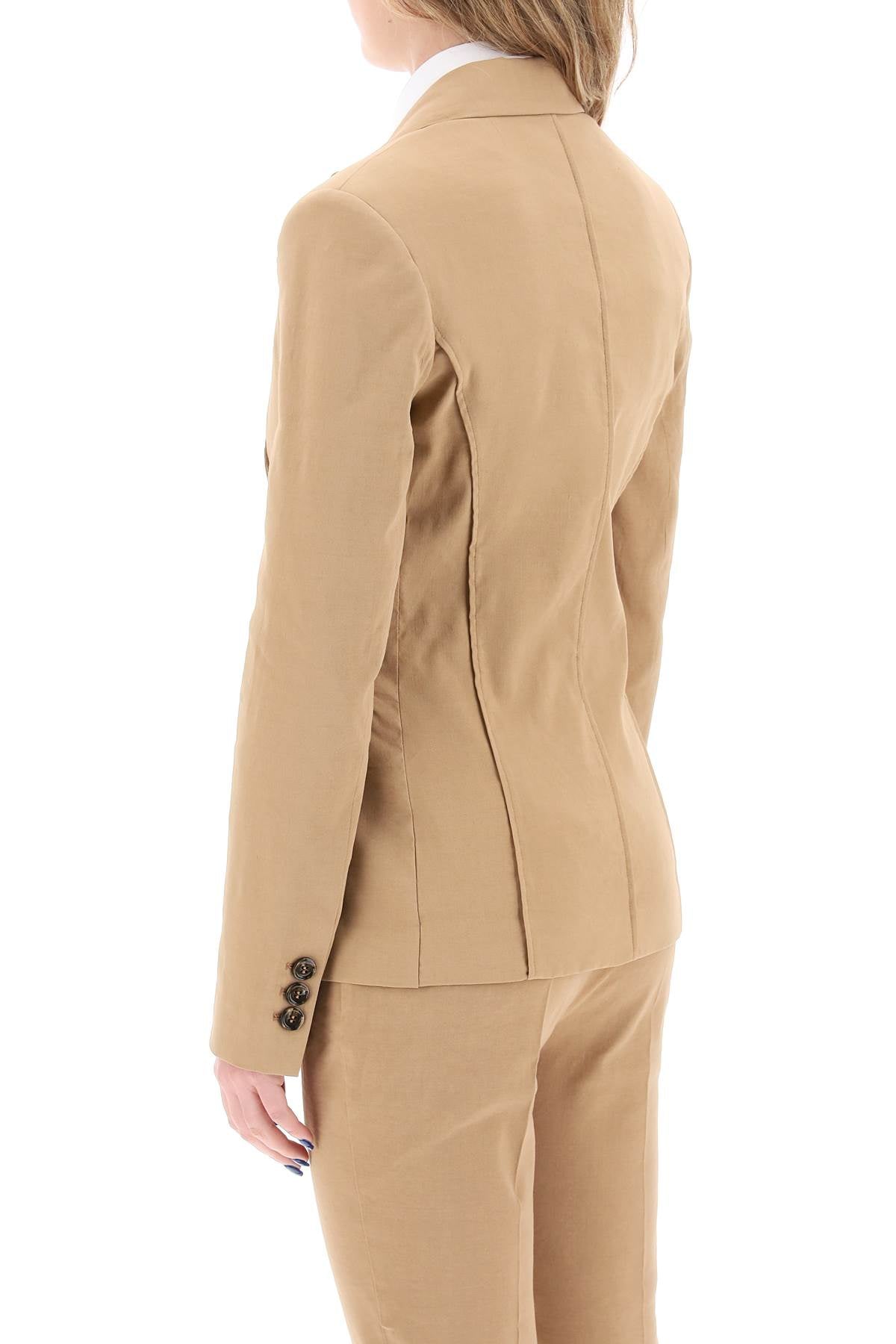 Pinko Linen-Blend Single-Breasted Blazer-Clothing Blazer-Pinko-Brown-40-Urbanheer