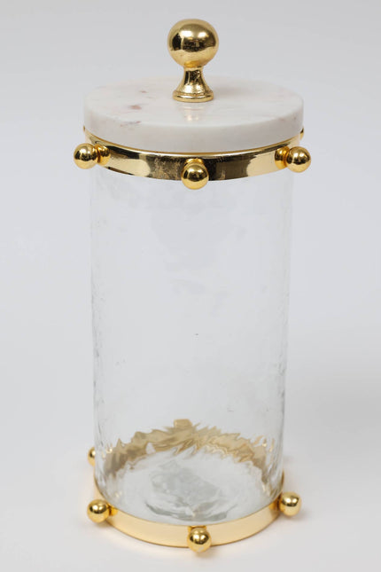 Hammered Glass Canister w/ Gold Ball Design and Marble Cover-CLASSIC TOUCH DECOR INC.-Urbanheer