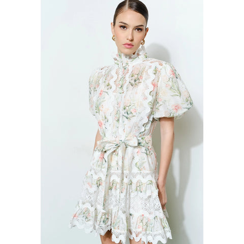 Romantic Floral Lace Mock Neck Mini Dress
