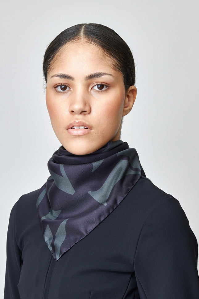 Monogram Silk Scarf Black-scarfs-Yagya-30.7” (78 cm x 78 cm)  -Urbanheer