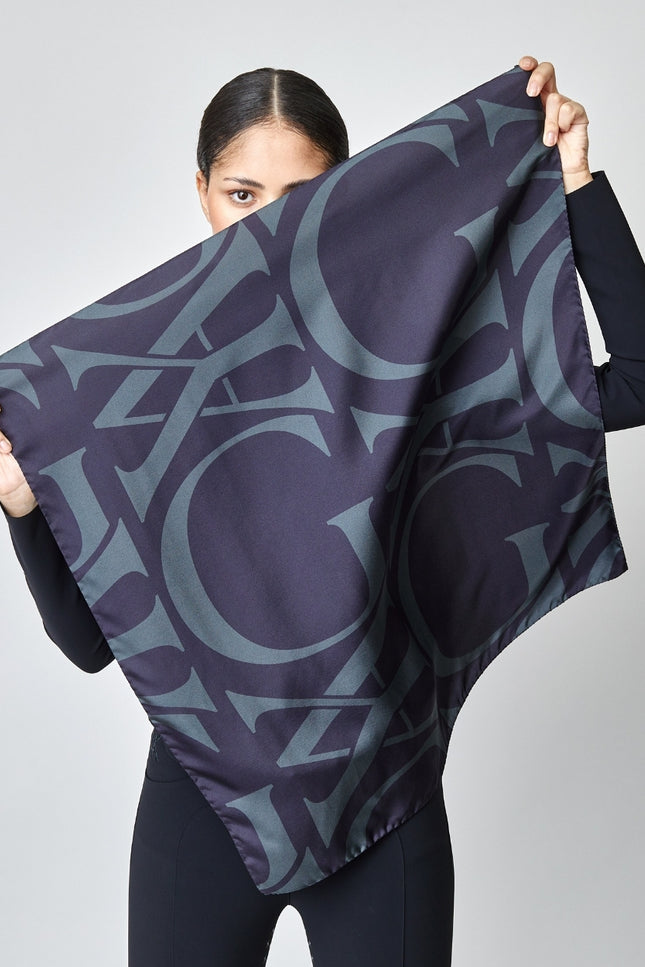 Monogram Silk Scarf Black-scarfs-Yagya-30.7” (78 cm x 78 cm)  -Urbanheer