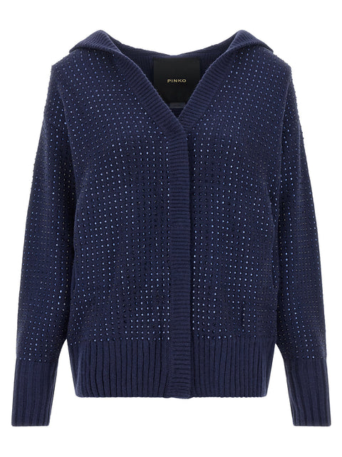 Pinko Seicento Cardigan With Rhinestones And Hood