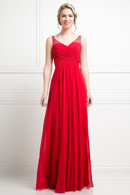 Chiffon Empire Waist Dress-Evening-Tux-USA-4-Red-Urbanheer