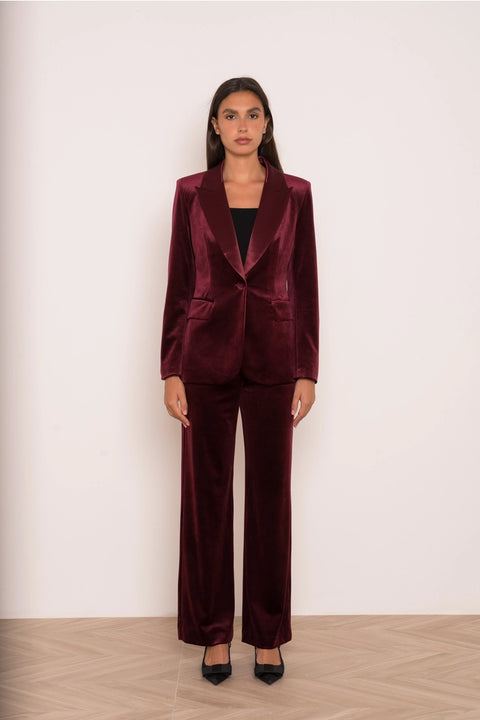 Velvet Fitted Velvet Tuxedo Blazer with Satin Lapel