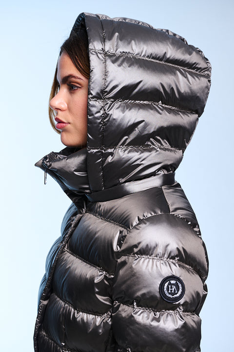 RACHEL slim fit long down jacket with detachable hood