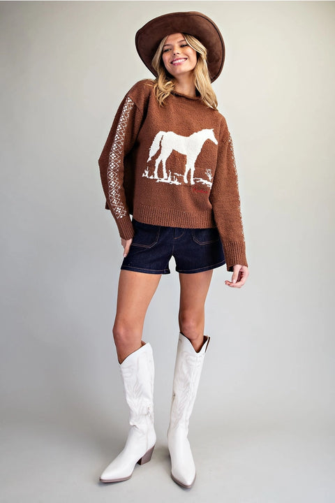 Western Horse Graphic Knit Sweater