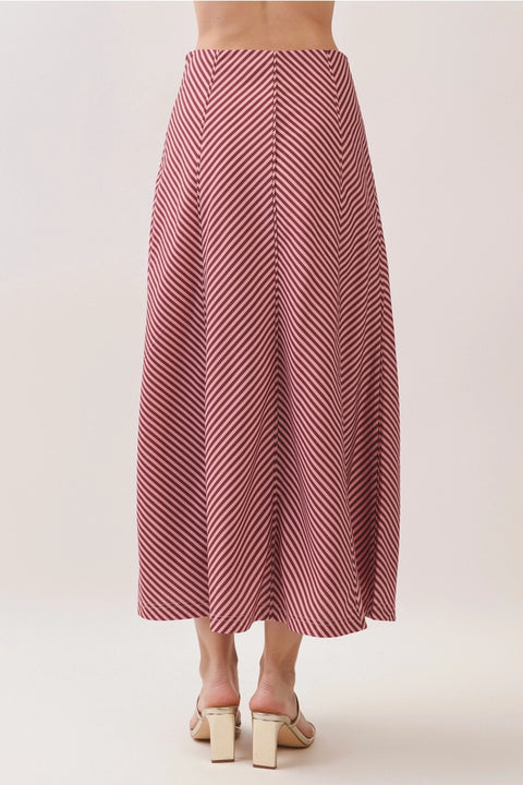 Bias Stripe A-Line Midi Skirt