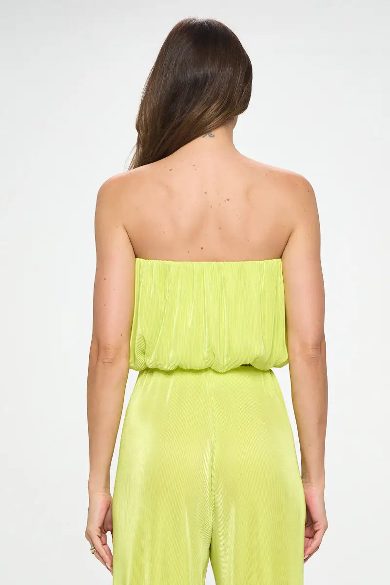 Vibrant Plisse Tube Crop Top-Renee C.-S-Urbanheer