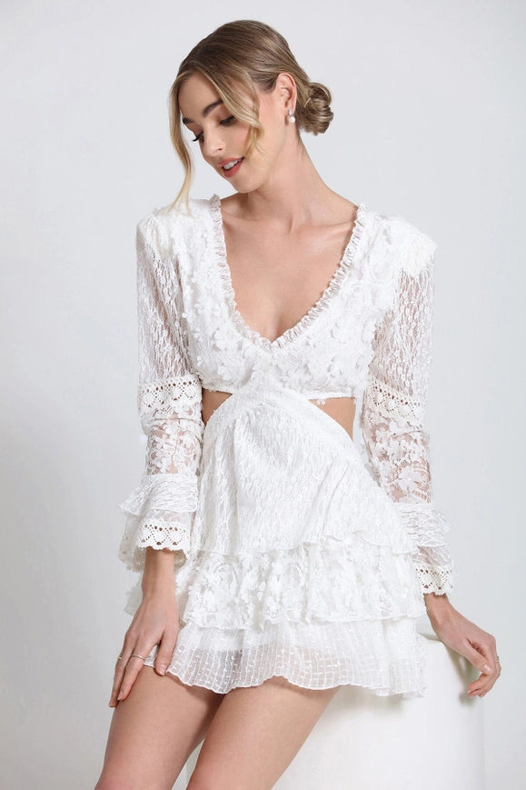 Lace Cut-Out Tiered Mini Dress-dress-Avec Les Filles-6-Urbanheer