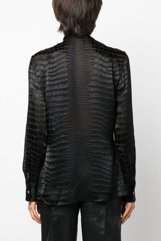 Versace Black, Devoré Effect, Satin Finish Blouse-Clothing Shirts-Versace-Urbanheer