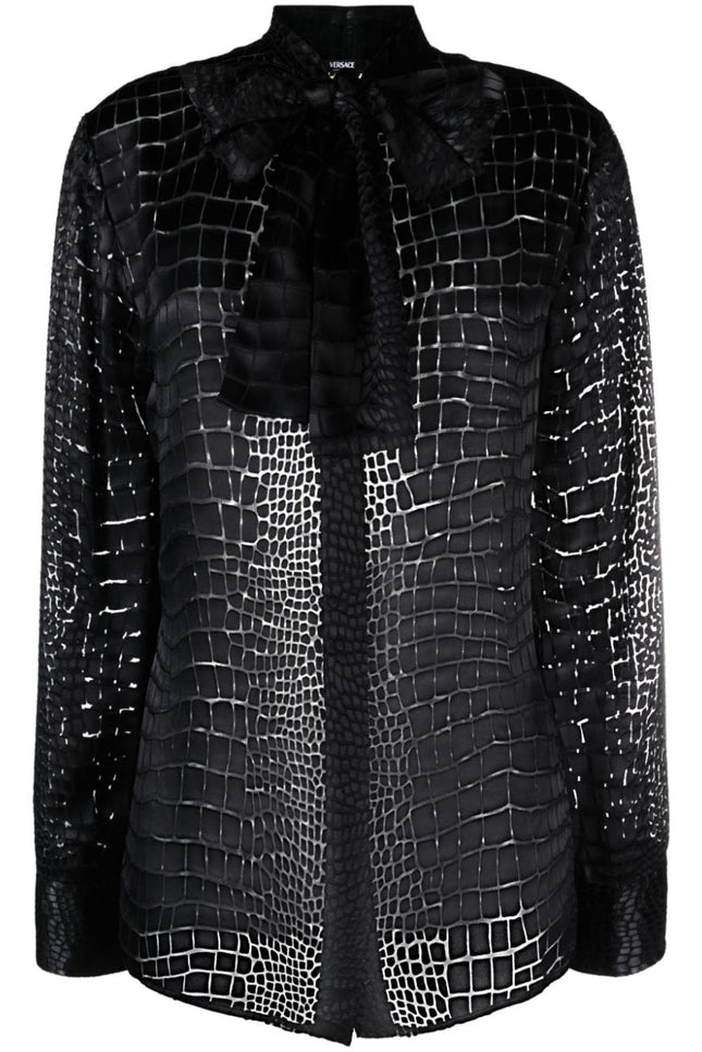 Versace Black, Devoré Effect, Satin Finish Blouse-Clothing Shirts-Versace-36 - IT XXS-Urbanheer