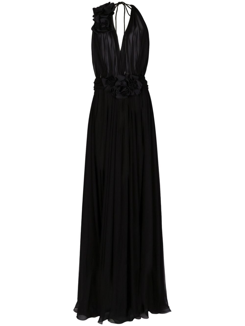 Dolce & Gabbana Long silk chiffon dress with floral appliqué-Dresses-Dolce & Gabbana-40-Urbanheer