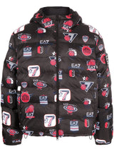 EA7 Multicolor Logo-print Hooded Puffer Jacket