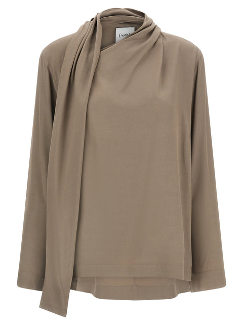 Nude Draped Panel Blouse