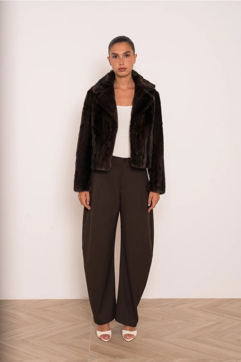 Short Brown Jacket with Marbled Faux Fur