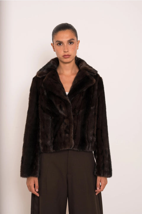 Short Brown Jacket with Marbled Faux Fur