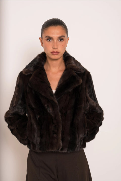 Short Brown Jacket with Marbled Faux Fur