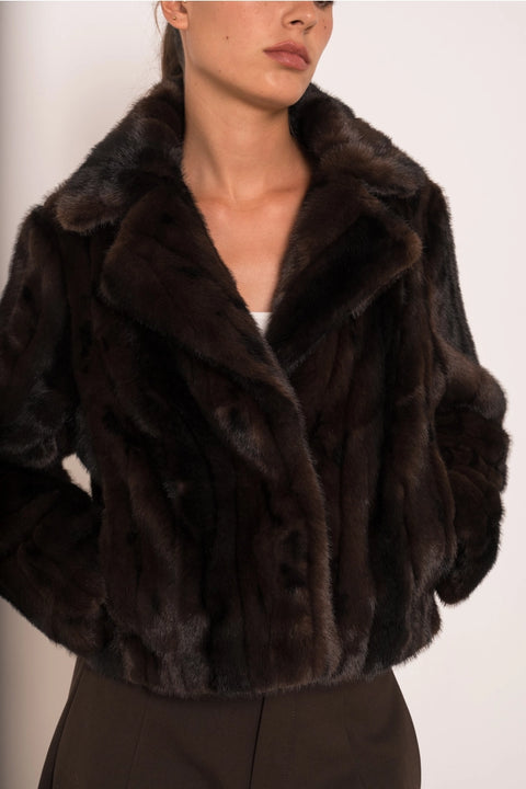 Short Brown Jacket with Marbled Faux Fur