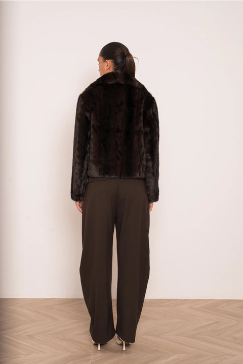 Short Brown Jacket with Marbled Faux Fur