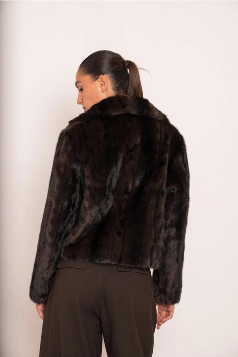 Short Brown Jacket with Marbled Faux Fur
