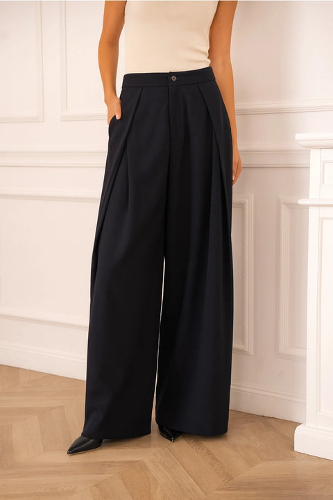 Nikki Wide-Leg High-Waist Trousers with Front Pleats
