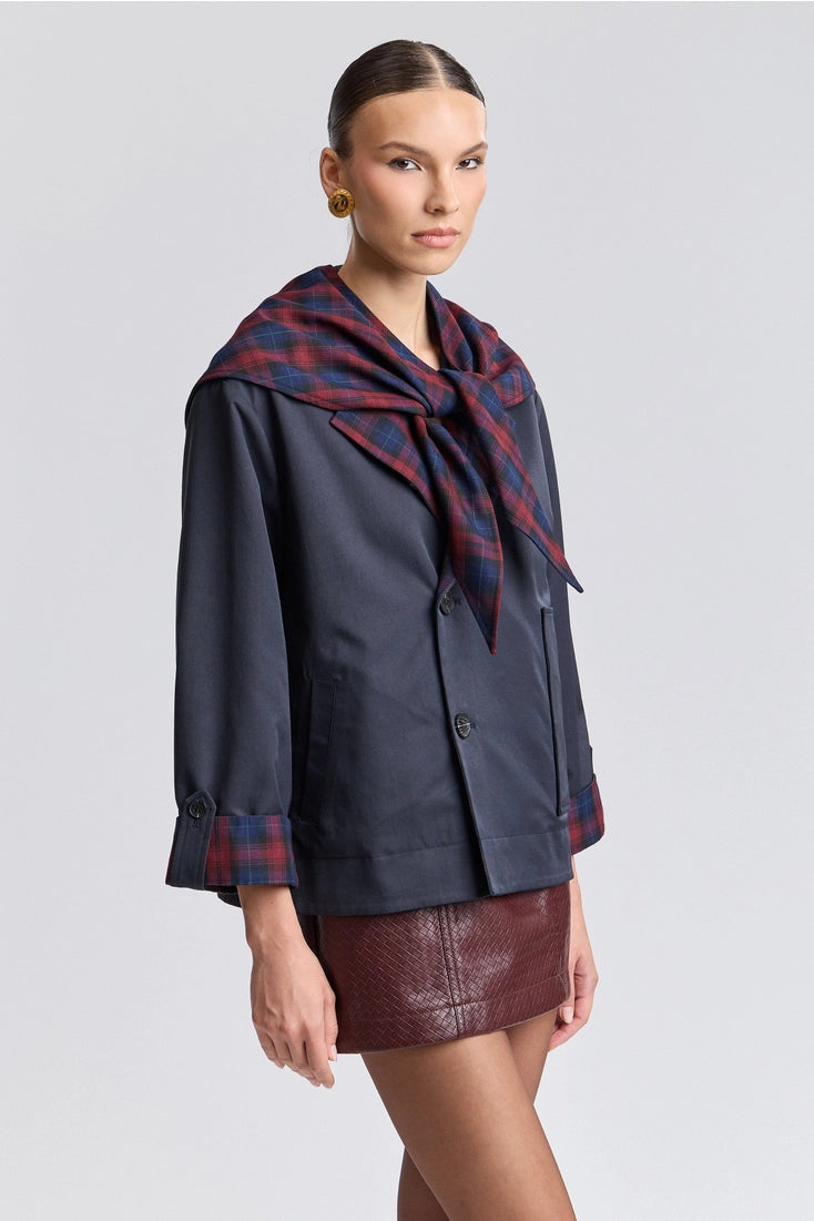 Reversible Scarf Trim Cotton Blend Jacket