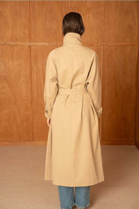 Utility Oversized Long Belted Trench with Stand-Up Collar
