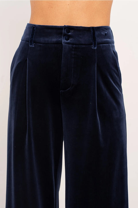Wide Velvet Flowing Trousers with Double-Button Fastening