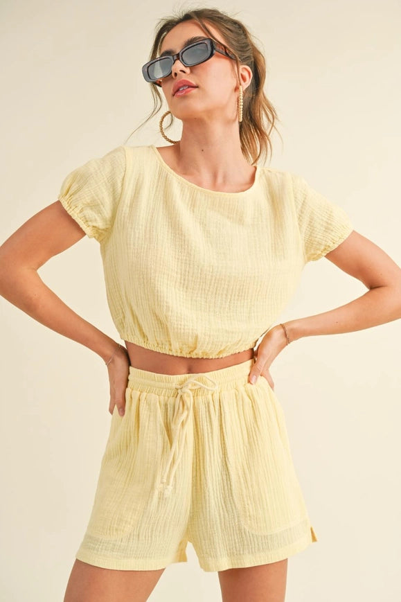 Cotton Gauze Short Set Yellow-Set-Kimberly C-S-Urbanheer