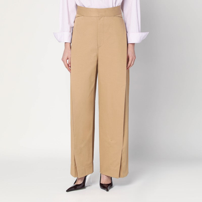 Victoria Beckham Wide beige trousers in cotton-Trousers-Victoria Beckham-8-Urbanheer