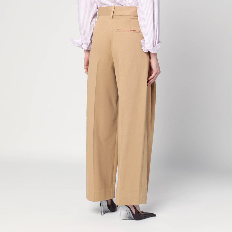 Victoria Beckham Wide beige trousers in cotton-Trousers-Victoria Beckham-8-Urbanheer