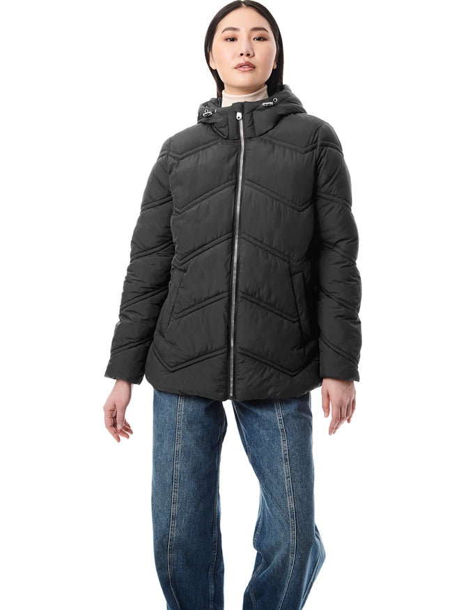 Chevron Quilt Hooded Puffer Black-Hooded Puffer-Bernardo-XS-Urbanheer