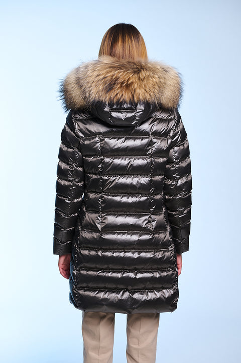 RACHEL slim fit long down jacket with detachable hood