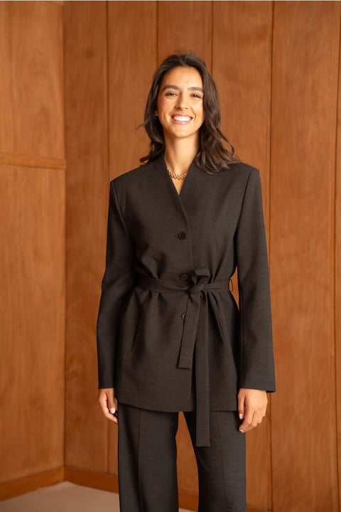 Diana Belted Double-Breasted Jacket with No Lapels