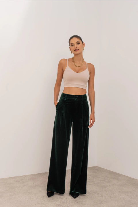 Wide Velvet Flowing Trousers with Double-Button Fastening