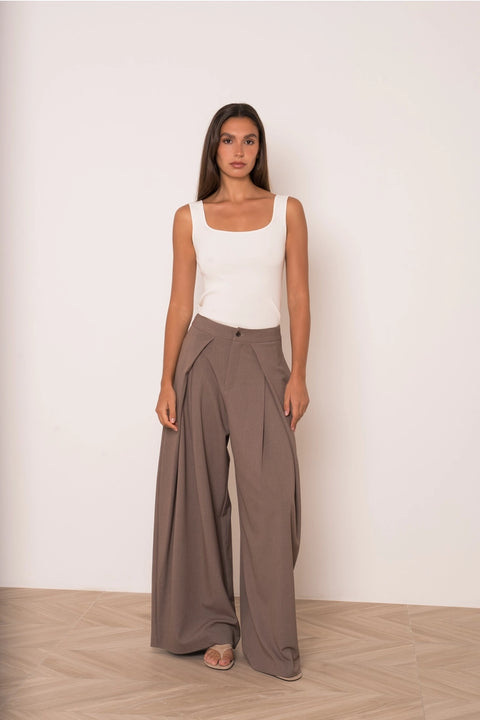 Nikki Wide-Leg High-Waist Trousers with Front Pleats