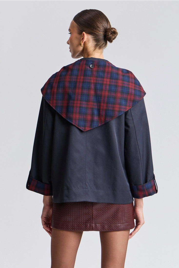 Reversible Scarf Trim Cotton Blend Jacket