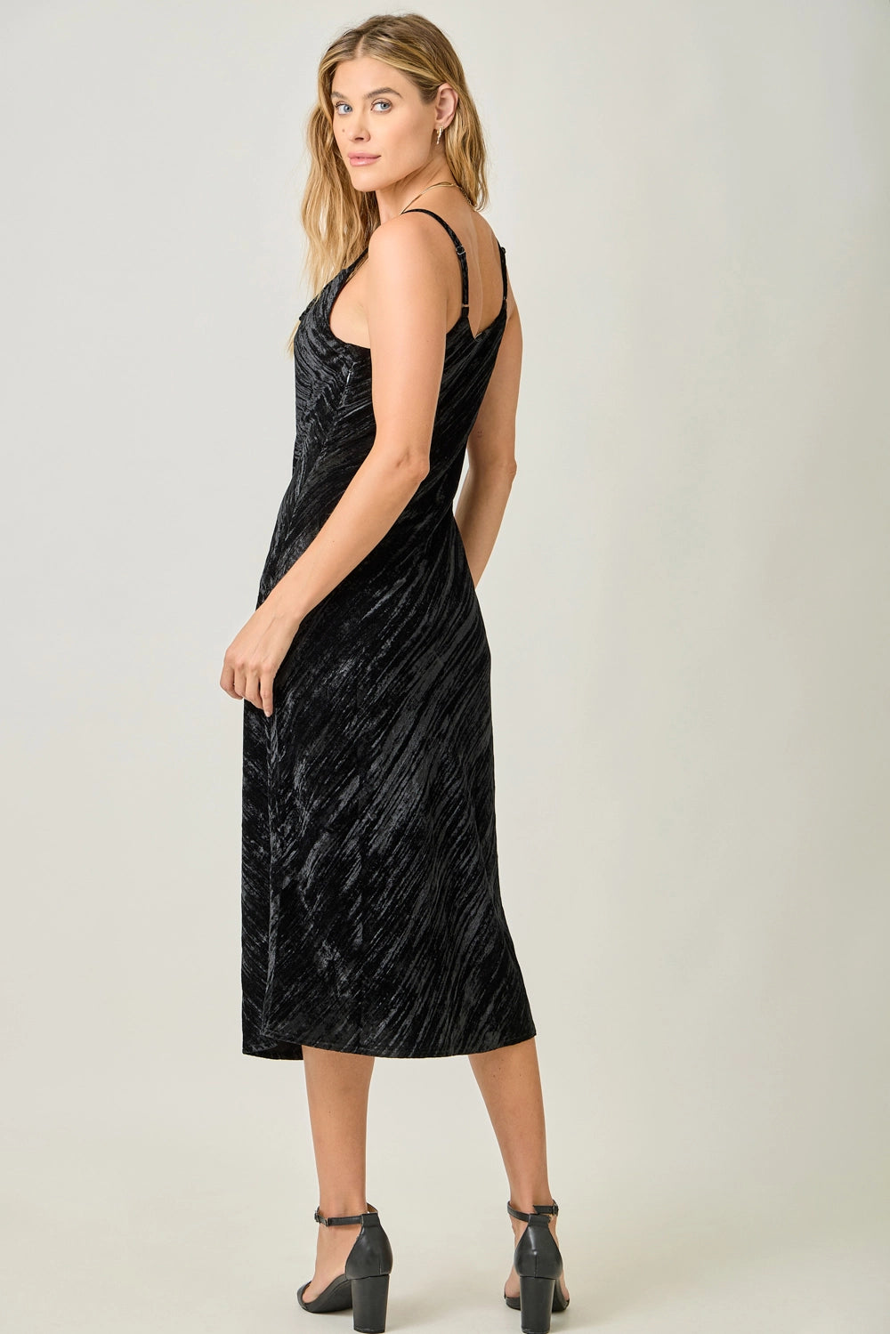 Cowl Neck Crinkle Velvet Slip Dress