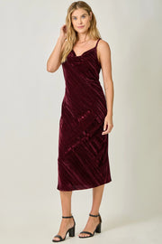 Cowl Neck Crinkle Velvet Slip Dress