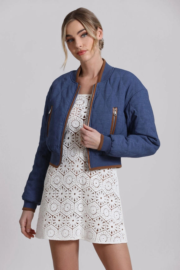 Quilted Chambray Bomber Jacket-Jacket-Avec Les Filles-S-Urbanheer