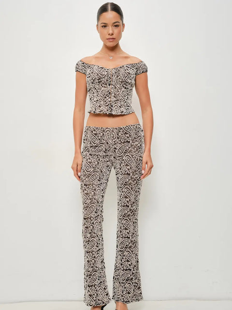 Kai Paisley Flocked Off Shoulder Top
