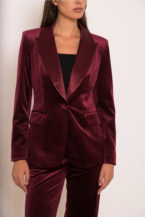 Velvet Fitted Velvet Tuxedo Blazer with Satin Lapel
