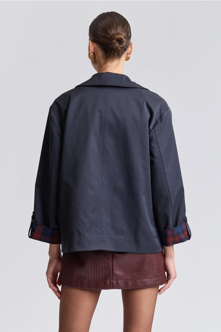 Reversible Scarf Trim Cotton Blend Jacket