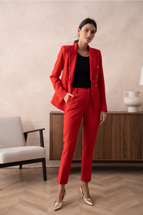 Timeless Fitted Double-Breasted Suit Jacket with Gold Buttons Red
